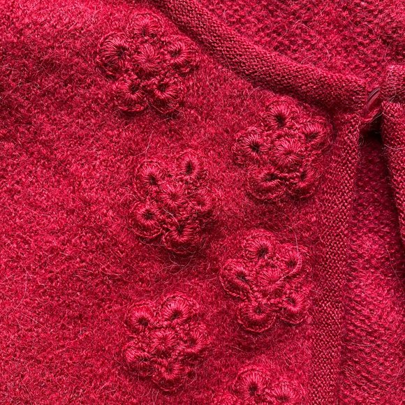 MFH Knits Peruvian Alpaca Wool Cardigan Embroidered Floral Holiday Grannycore-S - Picture 7 of 15